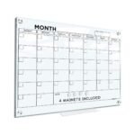 White (Magnetic) Monthly Glass Board Planner for Wall - 24 x 36 Inch