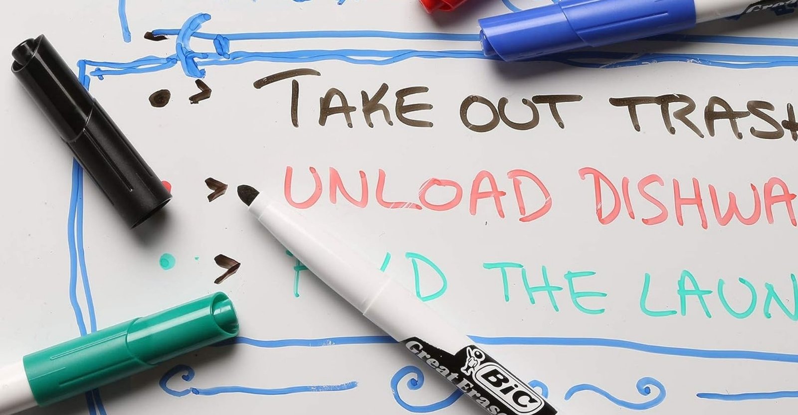 Bold and easy-to-read bullet tip dry erase markers for office whiteboards.