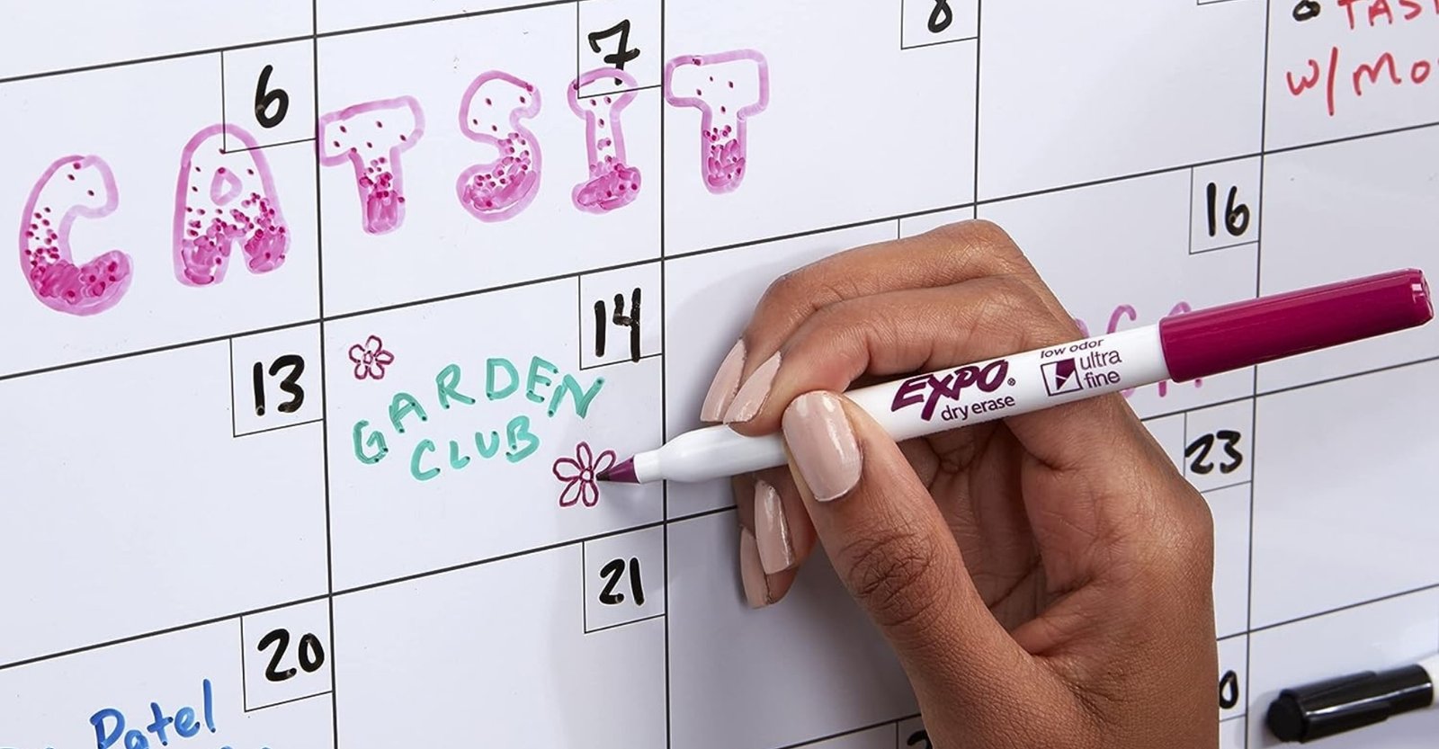 Ultra-fine tip dry erase markers for precise, detailed writing on office boards.