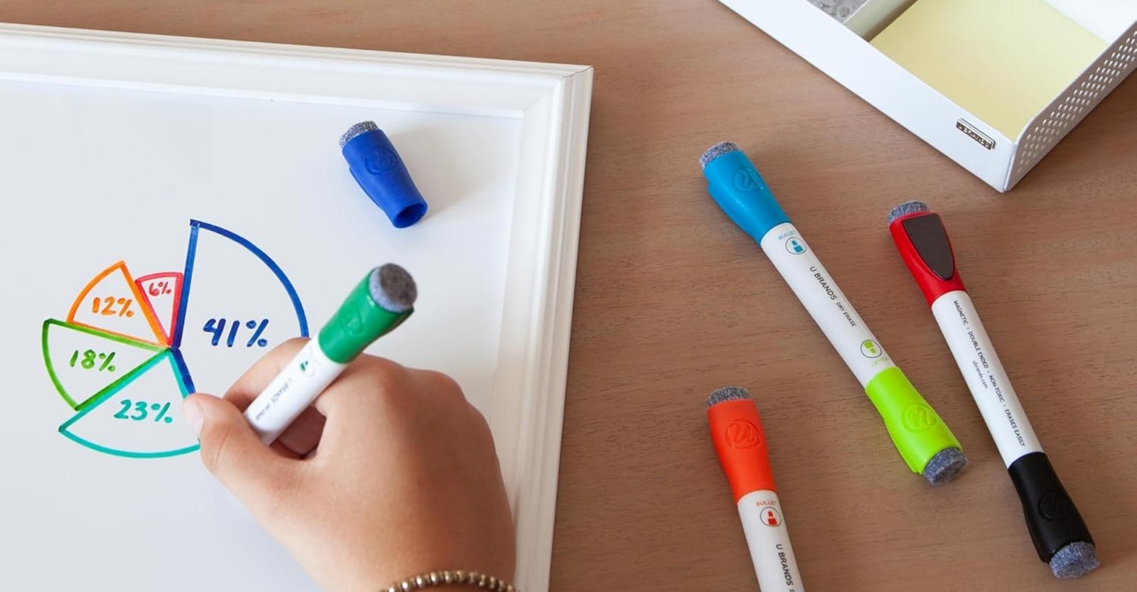 Bold and long-lasting whiteboard marker pens designed for office use.